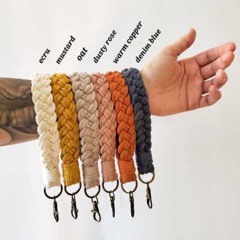 Braided Macrame Wristlet Keychain: Mustard