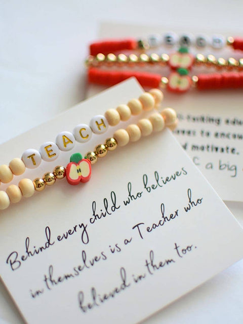Wood Beaded Teacher Stretch Bracelet