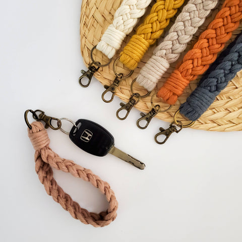 Braided Macrame Wristlet Keychain: Mustard