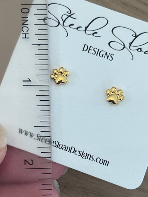 Tiny Paw Gold Stud Earrings