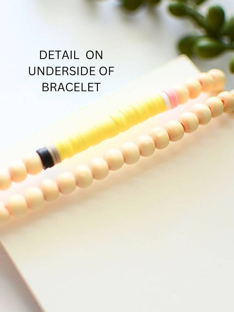 Wood Beaded Teacher Stretch Bracelet