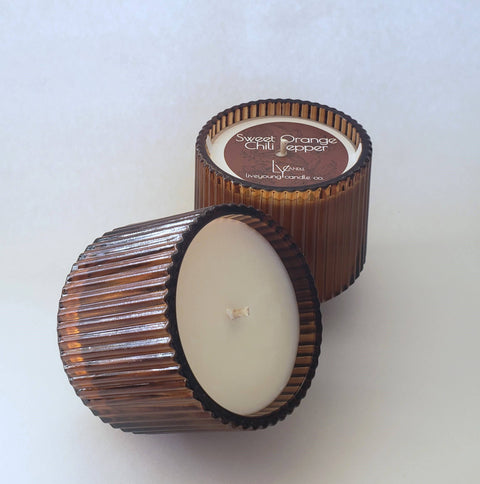 Cozy Sweater Candle in Ribbed Amber Jar