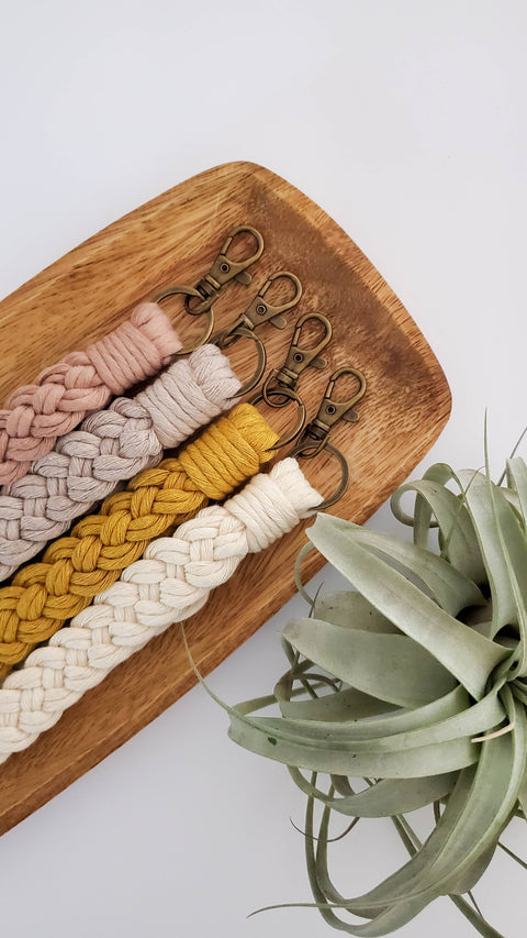 Braided Macrame Wristlet Keychain: Mustard