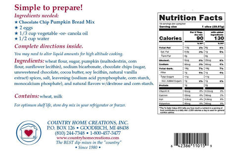 Chocolate Chip Pumpkin Bread Mix