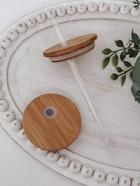 Winter Bows Glass Cup with Bamboo Lid