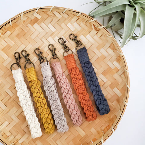 Braided Macrame Wristlet Keychain: Warm Copper