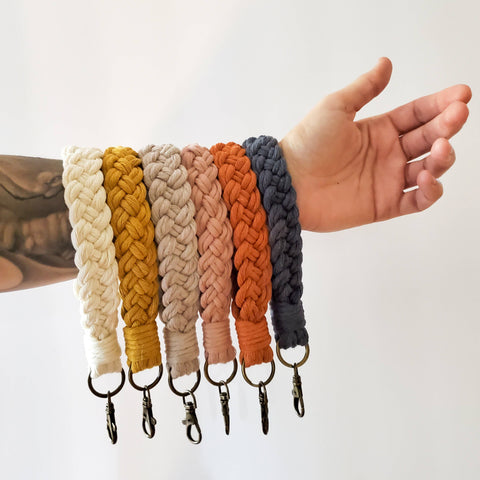 Braided Macrame Wristlet Keychain: Mustard