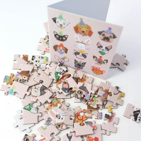 Party Animals Puzzle Greeting Card