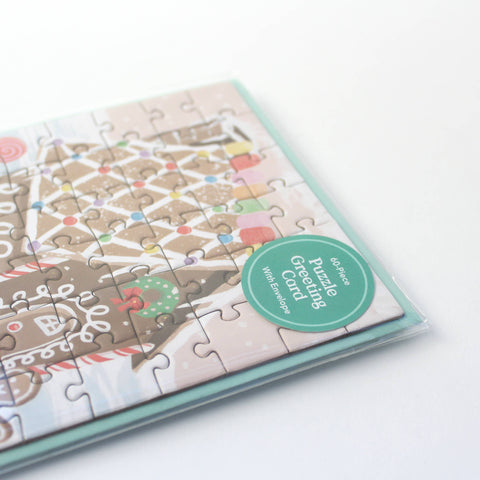 jigsaw puzzle card of gingerbread greeting card with printed card and envelope give the gift of a fun activity in packaging