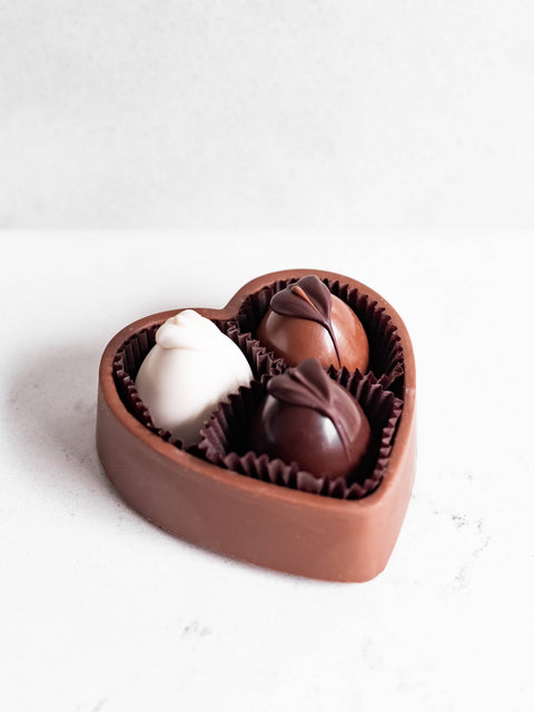 Valentine's Milk Chocolate Heart Box with Three Truffles 6oz