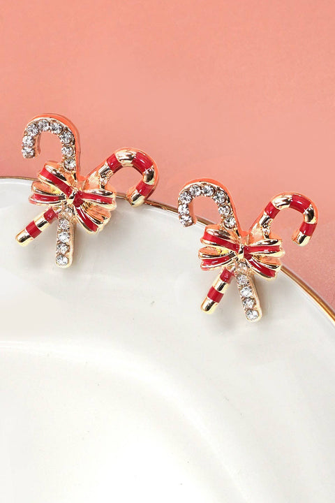 Candy Cane and Rhinestone with Bows Earrings