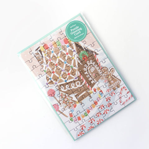 jigsaw puzzle card of gingerbread greeting card with printed card and envelope give the gift of a fun activity