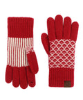 Red gloves with white pattern on a white background
