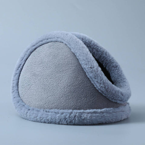 Light gray fleece-lined earmuffs with a soft, fuzzy gray trim, shown on a neutral light gray background.