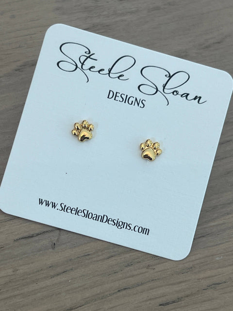 Tiny Paw Gold Stud Earrings