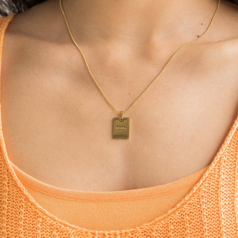 Gold Mama Tag Pendant Necklace | Waterproof
