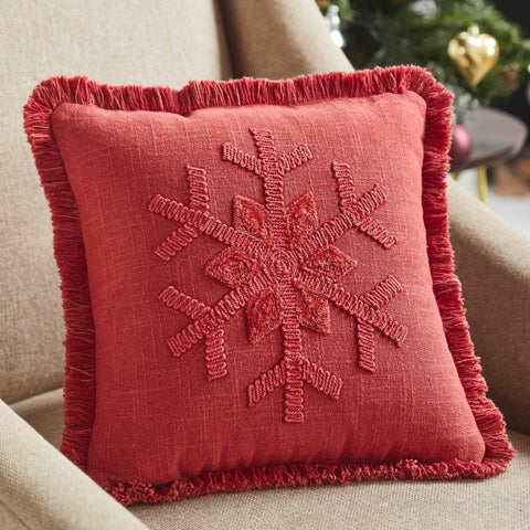 Red Snowflake Stone Washed Pillow