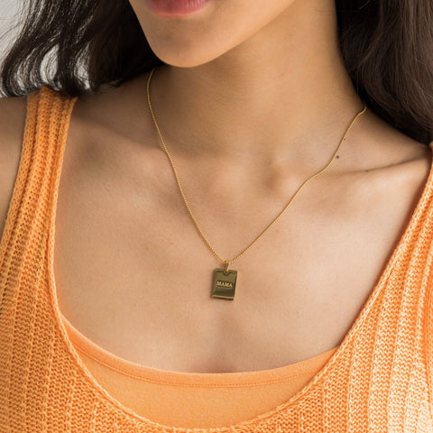 Gold Mama Tag Pendant Necklace | Waterproof