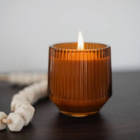 Cozy Sweater Candle in Ribbed Amber Jar