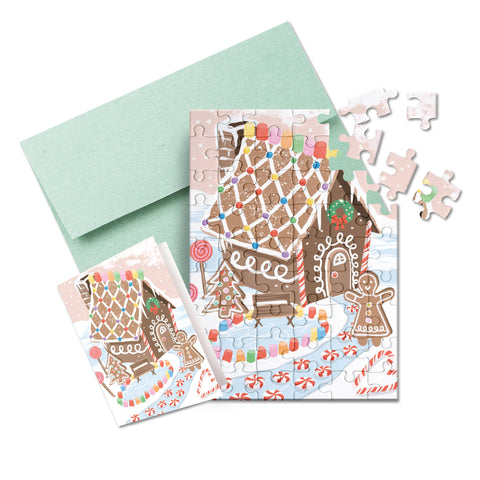 jigsaw puzzle card of gingerbread greeting card with printed card and envelope give the gift of a fun activity