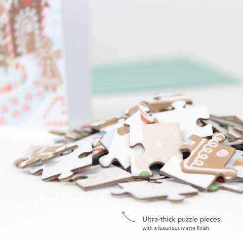 jigsaw puzzle card of gingerbread greeting card with printed card and envelope give the gift of a fun activity pile of puzzle pieces