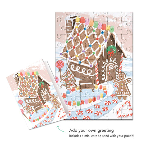 jigsaw puzzle card of gingerbread greeting card with printed card and envelope give the gift of a fun activity