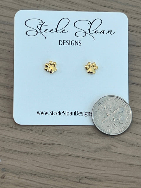 Tiny Paw Gold Stud Earrings