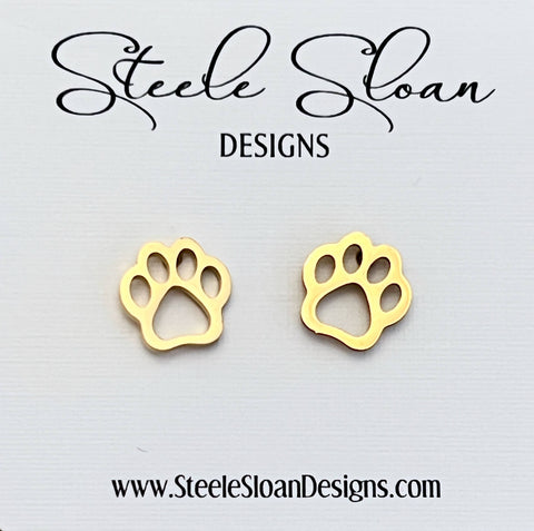 Open Paw Gold Stud Earrings