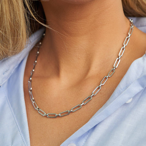 Silver Paperclip Chain Necklace | Waterproof